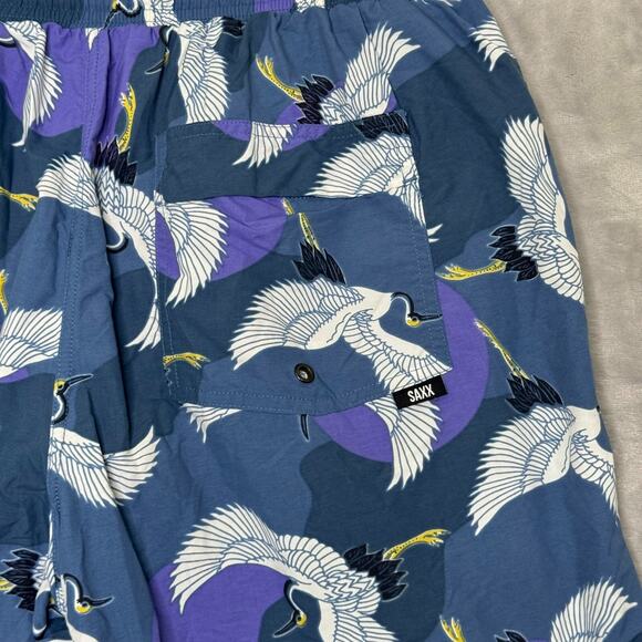 Saxx Cannonball 2N1 Swim Trunks Mens Large Blue Crane Bird Bathing Suit Beach - Picture 4 of 10